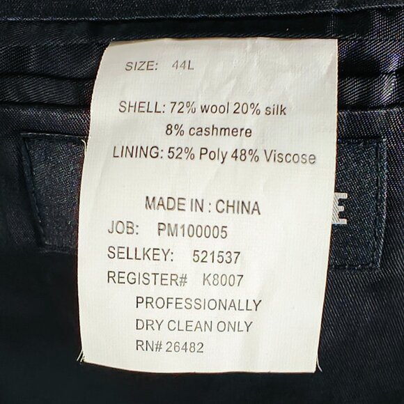 Claiborne Mens Sport Coat Two Button Flannel Wool Silk Cashmere Charcoal BLK 44L - Picture 14 of 14